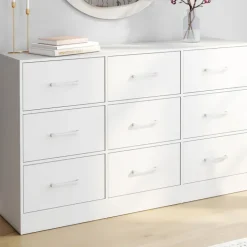Commode 9 tiroirs en tissu 113 cm meuble de rangement bois blanc