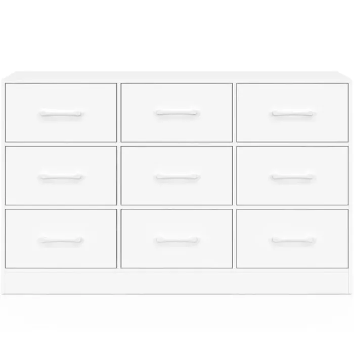 Commode 9 tiroirs en tissu 113 cm meuble de rangement bois blanc