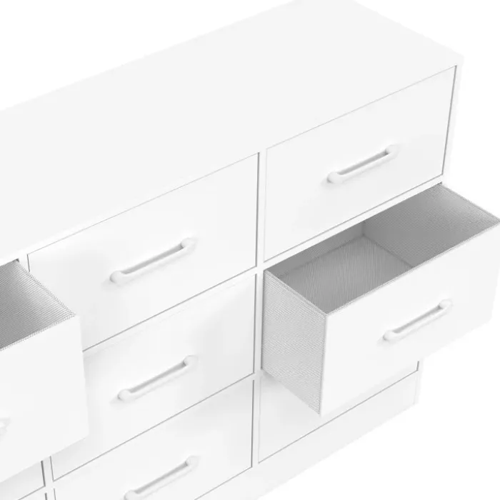 Commode 9 tiroirs en tissu 113 cm meuble de rangement bois blanc