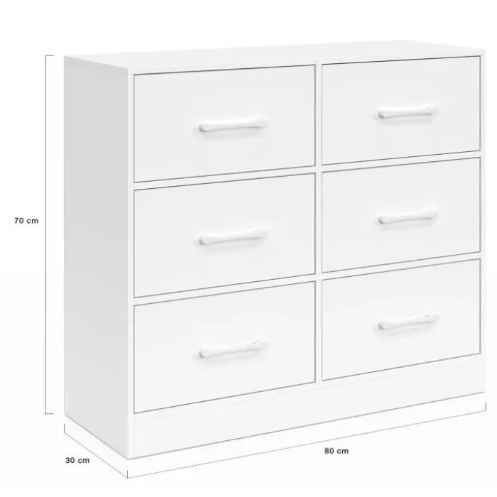 Commode 6 tiroirs en tissu 80 cm meuble de rangement bois blanc