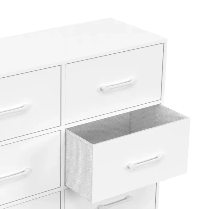 Commode 6 tiroirs en tissu 80 cm meuble de rangement bois blanc