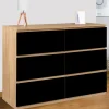 Commode 6 tiroirs noire et bois façon hêtre 110x80cm