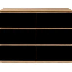 Commode 6 tiroirs noire et bois façon hêtre 110x80cm