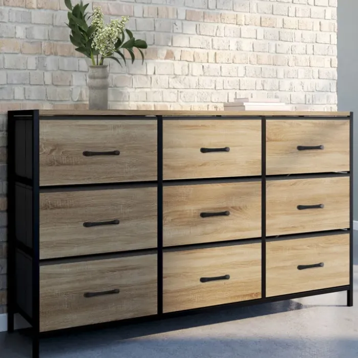 Commode avec 9 tiroirs en tissu