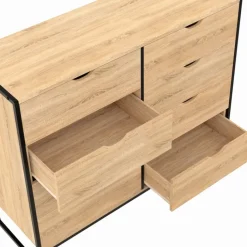 Commode blanc et bois 8 tiroirs au design industriel