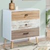 Commode blanche 3 tiroirs effet bois vieilli