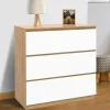 Commode bois façon hêtre et blanc 3 tiroirs 78 cm