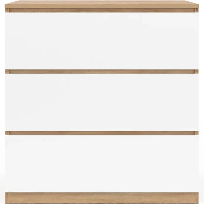 Commode bois façon hêtre et blanc 3 tiroirs 78 cm