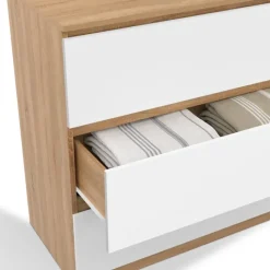 Commode bois façon hêtre et blanc 3 tiroirs 78 cm