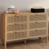 Commode cannage coloris bois avec 6 tiroirs