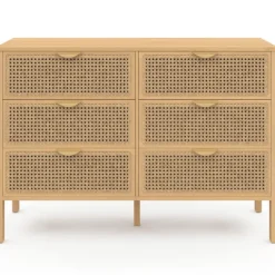 Commode cannage coloris bois avec 6 tiroirs