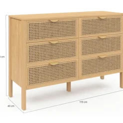 Commode cannage coloris bois avec 6 tiroirs