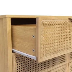 Commode cannage coloris bois avec 6 tiroirs