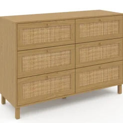 Commode cannage effet naturel avec 6 tiroirs