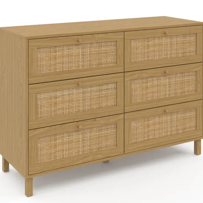 Commode cannage effet naturel avec 6 tiroirs