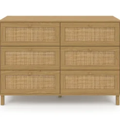 Commode cannage effet naturel avec 6 tiroirs