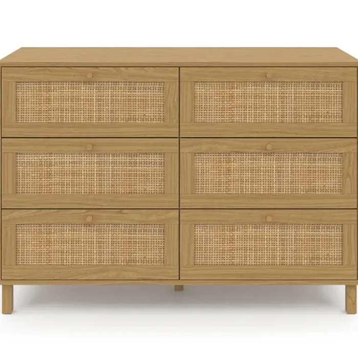 Commode cannage effet naturel avec 6 tiroirs