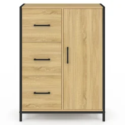 Commode de rangement salle de bain design industriel 3 tiroirs 1 placard