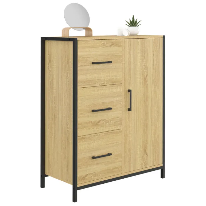 Commode de rangement salle de bain design industriel 3 tiroirs 1 placard