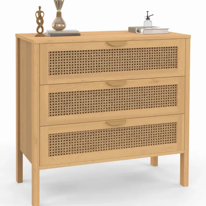 Commode en bois 3 tiroirs cannage 80 cm