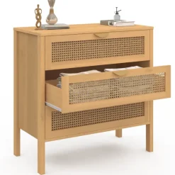 Commode en bois 3 tiroirs cannage 80 cm