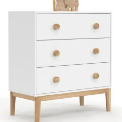 Commode enfant 3 tiroirs blanc et bois façon hêtre look scandinave