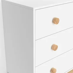 Commode enfant 3 tiroirs blanc et bois façon hêtre look scandinave