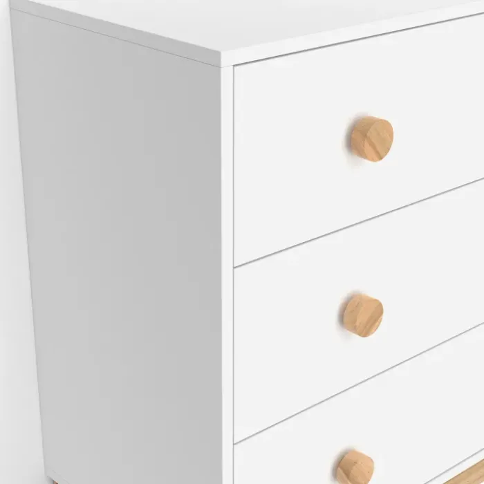 Commode enfant 3 tiroirs blanc et bois façon hêtre look scandinave