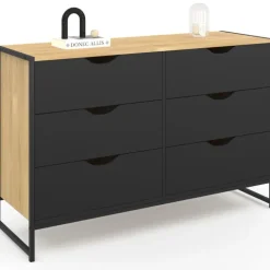 Commode industrielle avec 6 tiroirs bois et noir
