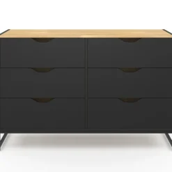 Commode industrielle avec 6 tiroirs bois et noir
