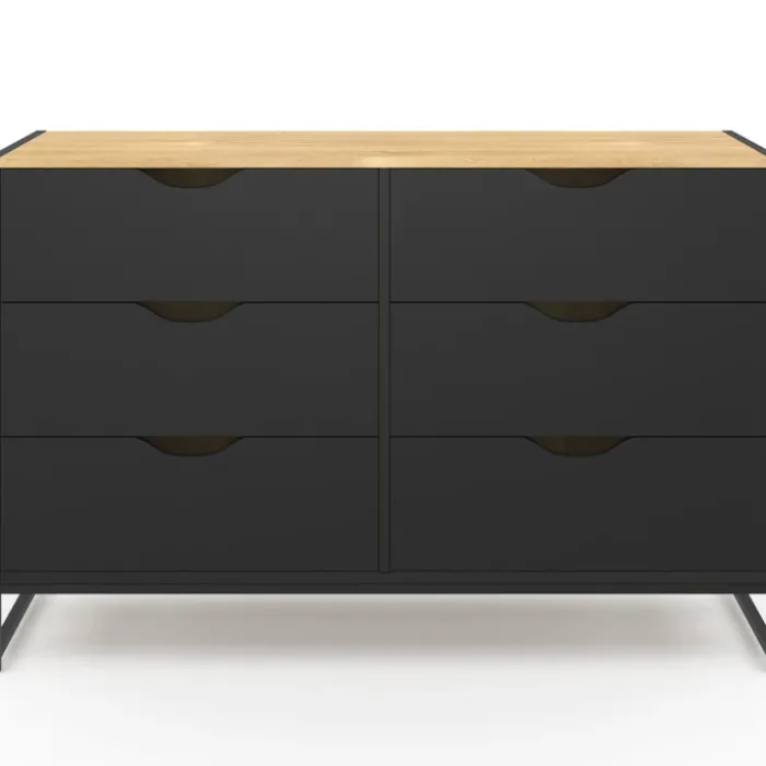 Commode industrielle avec 6 tiroirs bois et noir