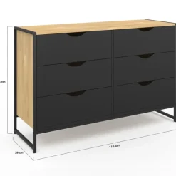 Commode industrielle avec 6 tiroirs bois et noir