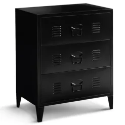 Commode industrielle bois noir 3 tiroirs en métal