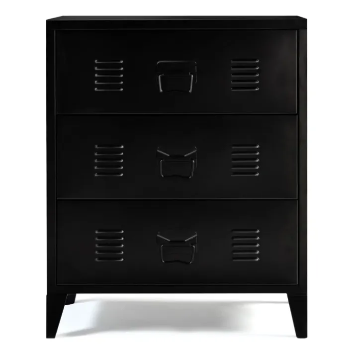 Commode industrielle bois noir 3 tiroirs en métal
