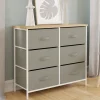 Commode industrielle gris clair et plateau effet bois