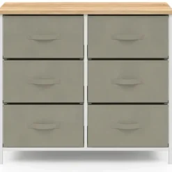 Commode industrielle gris clair et plateau effet bois