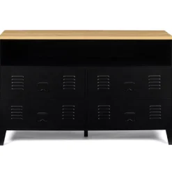 Commode industrielle portes en métal noir avec 4 tiroirs