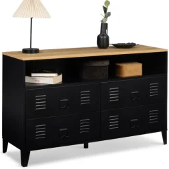 Commode industrielle portes en métal noir avec 4 tiroirs