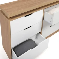 Commode LED blanche et plateau bois 6 tiroirs