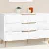 Commode scandinave 6 tiroirs blanche avec pieds en bois