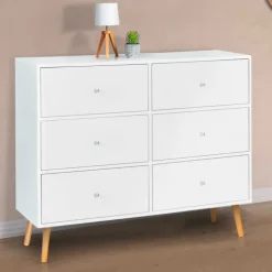 Commode scandinave 6 tiroirs bois blanc