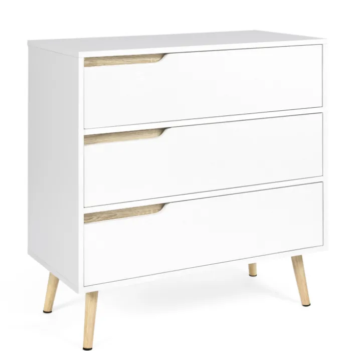 Commode scandinave blanche et bois 3 tiroirs