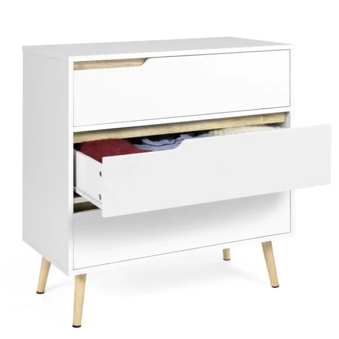 Commode scandinave blanche et bois 3 tiroirs