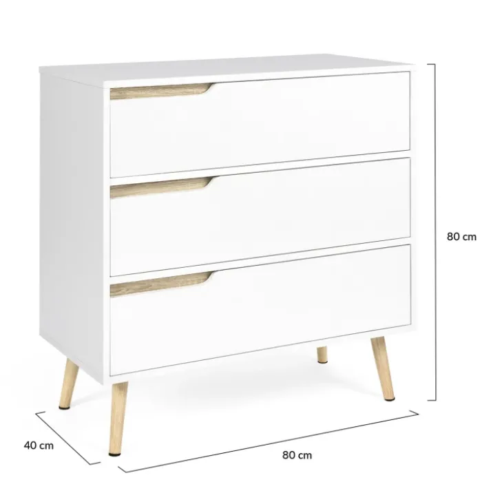 Commode scandinave blanche et bois 3 tiroirs