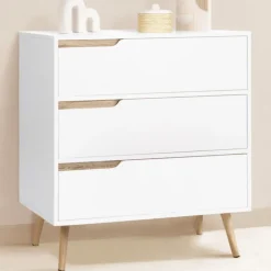 Commode scandinave blanche et bois 3 tiroirs