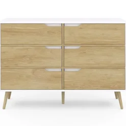 Commode scandinave blanche effet hêtre