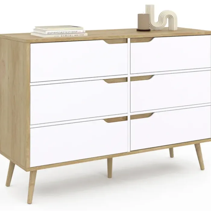 Commode scandinave bois et blanc 115cm
