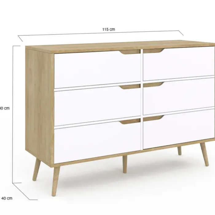 Commode scandinave bois et blanc 115cm