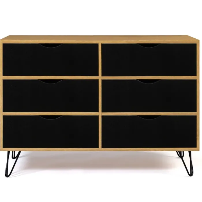 Commode vintage 6 tiroirs bois et noir
