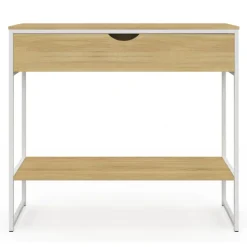 Console 1 tiroir et 1 étagère design industriel bois et métal blanc
